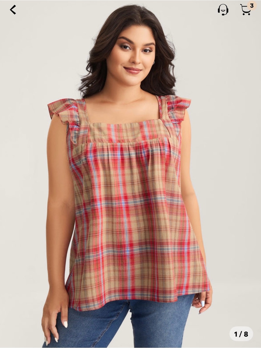 NWT BloomChic Plaid Babydoll Blouse Square Neck Ruffle Sleeve 1X 14/16 - Picture 5 of 7